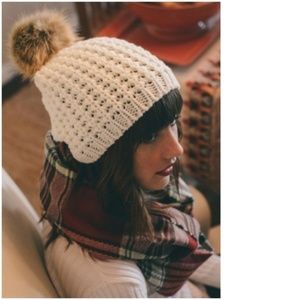 poof 3 // pom pom hat knit faux fur slouchy beanie